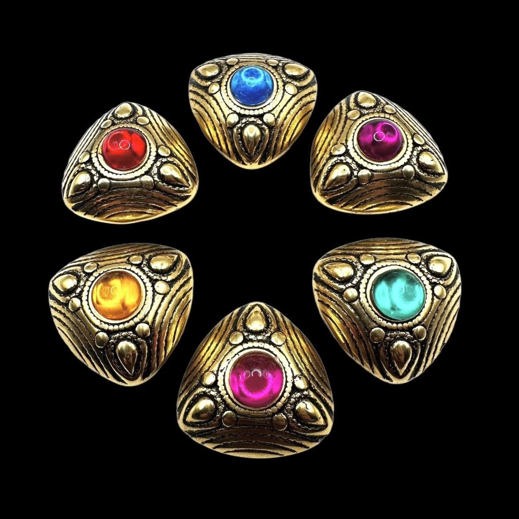 Jewel Tone Chunky 80s 90s Gaudy Cab Cabachon Gold Granny Button Covers Vintage